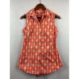 Liz Claiborne Sleeveless Button-Up Blouse Size 2 Red & White Pattern